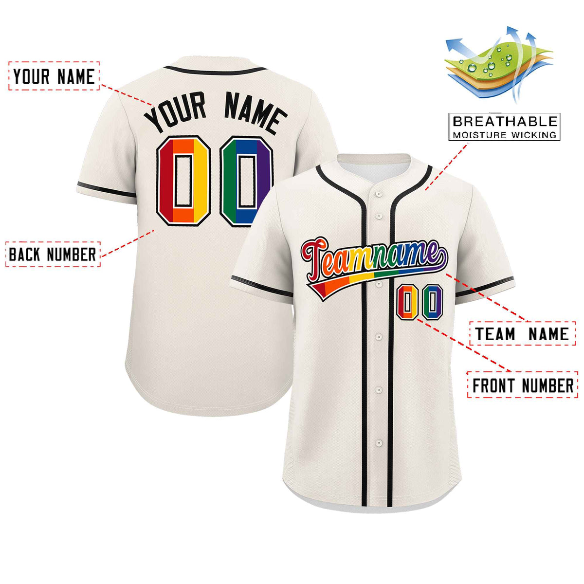Custom Cream LGBT Rainbow For Pride Month Classic Style Authentic Baseball Jersey Limited
