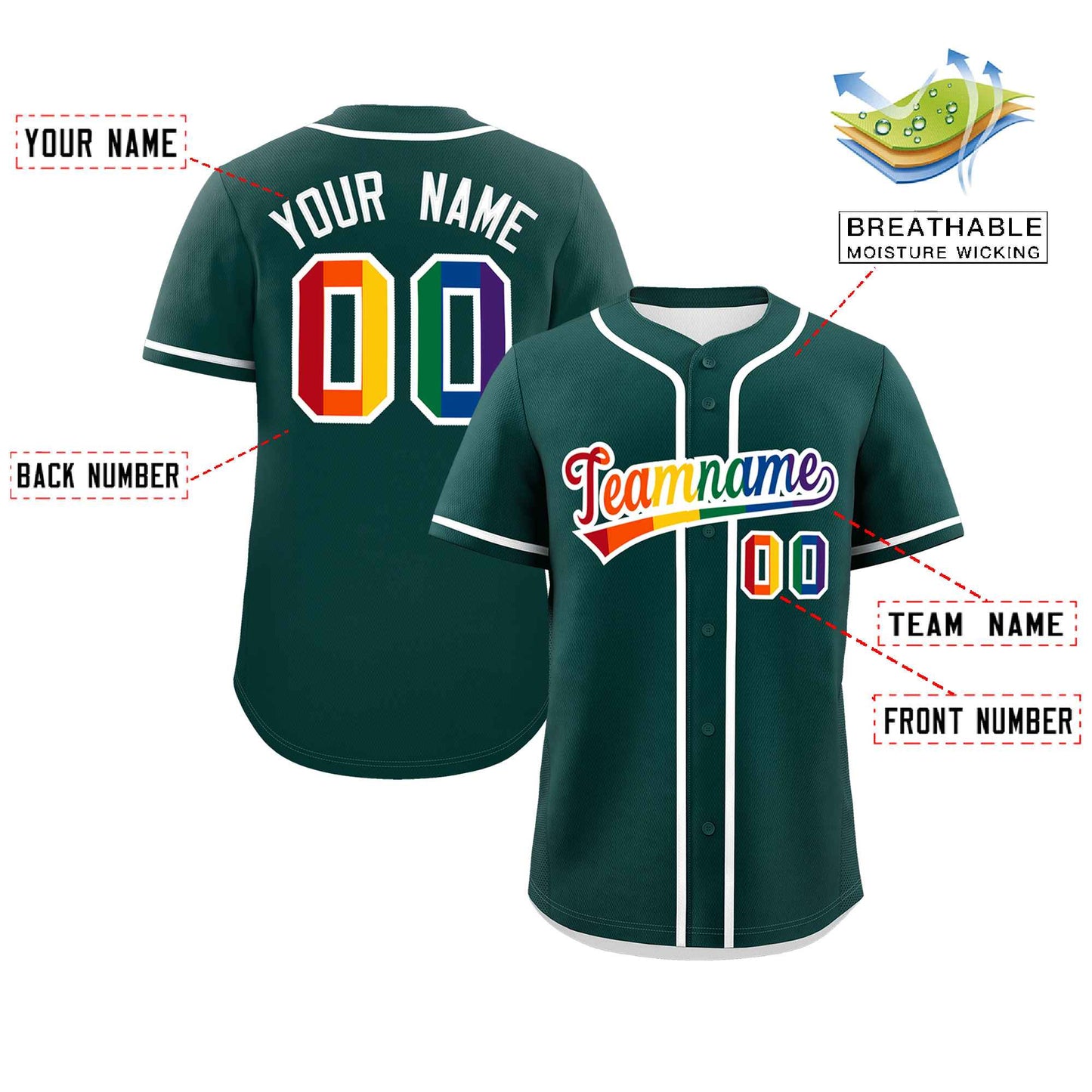 Custom Midnight Green LGBT Rainbow For Pride Month Classic Style Authentic Baseball Jersey Limited