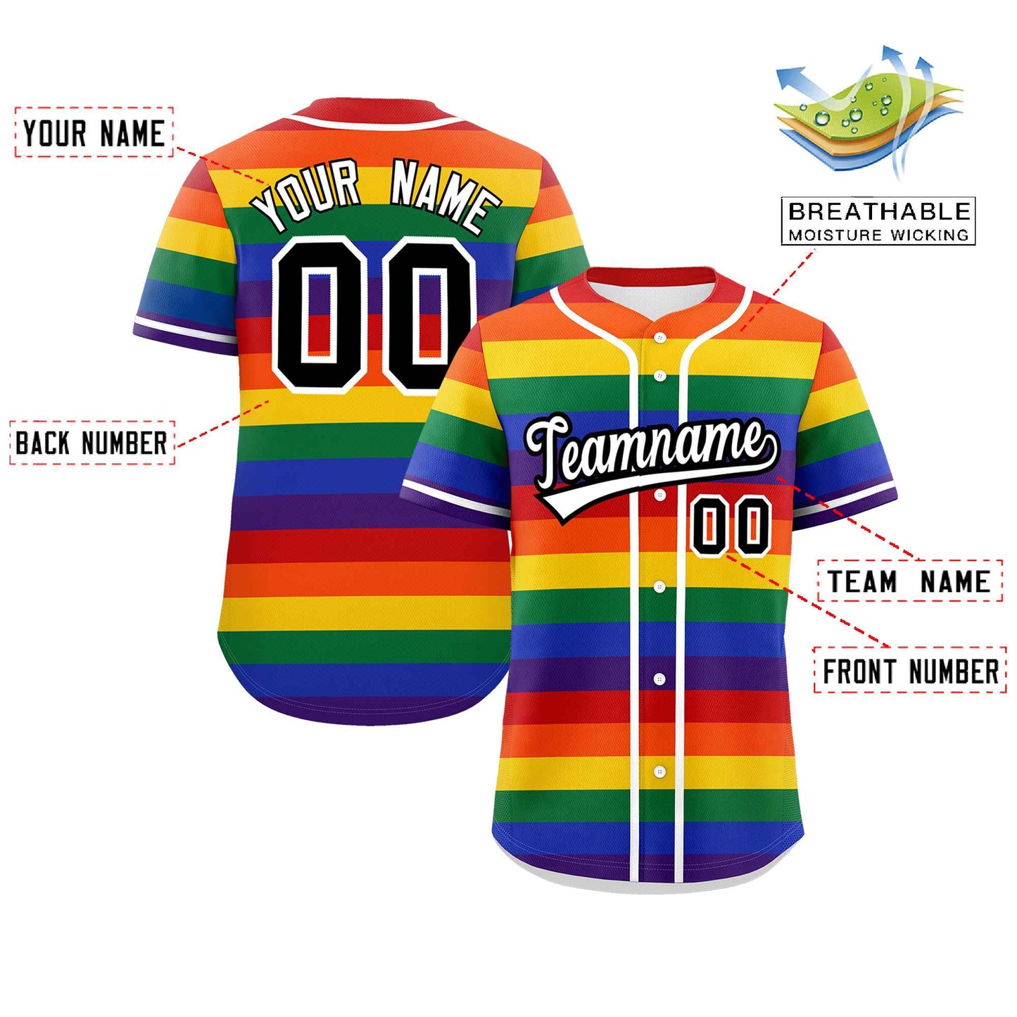 Custom LGBT Rainbow For Pride Month Color Block Personalized Authentic Baseball Jersey Limited
