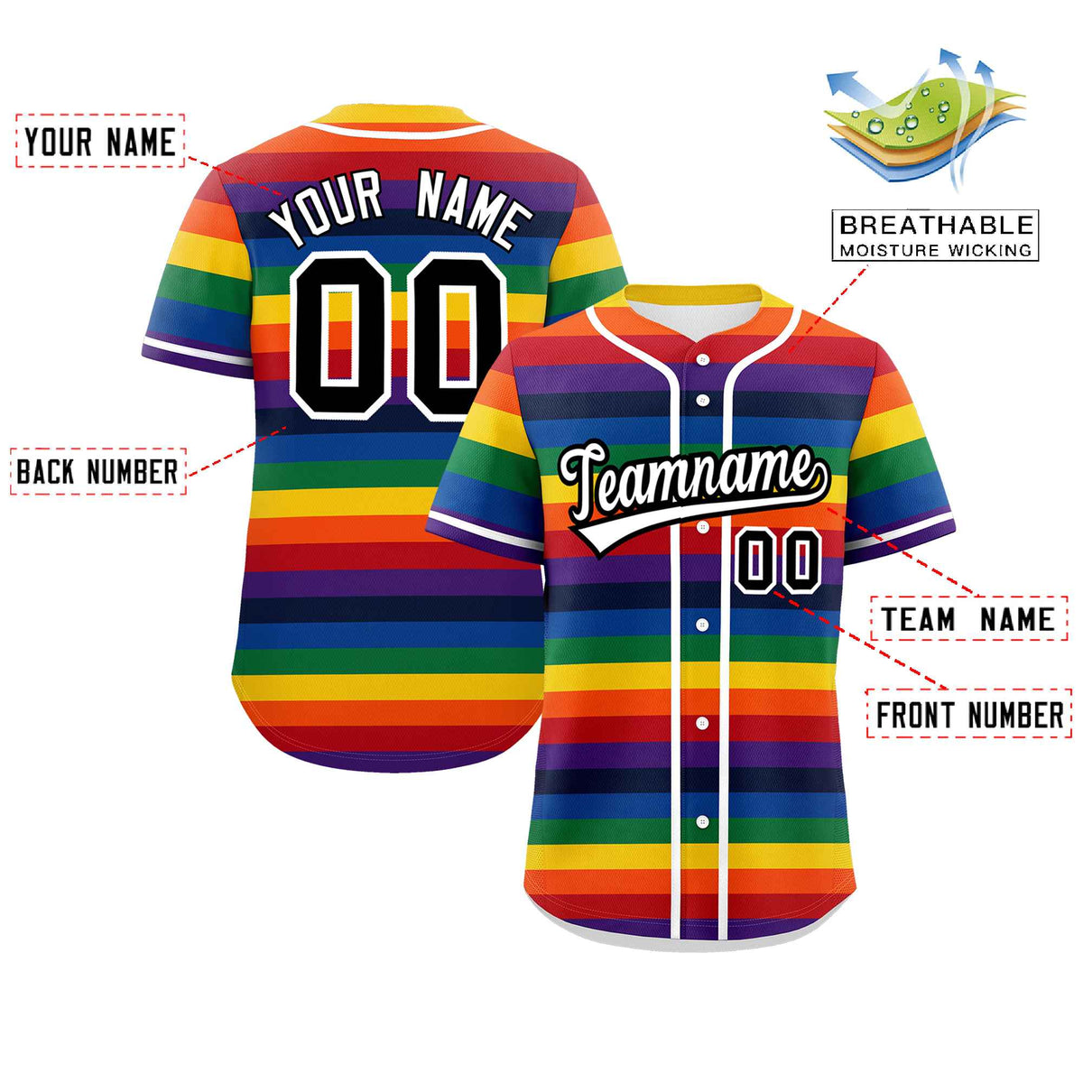 Custom LGBT Rainbow For Pride Month Color Block Personalized Authentic Baseball Jersey Limited