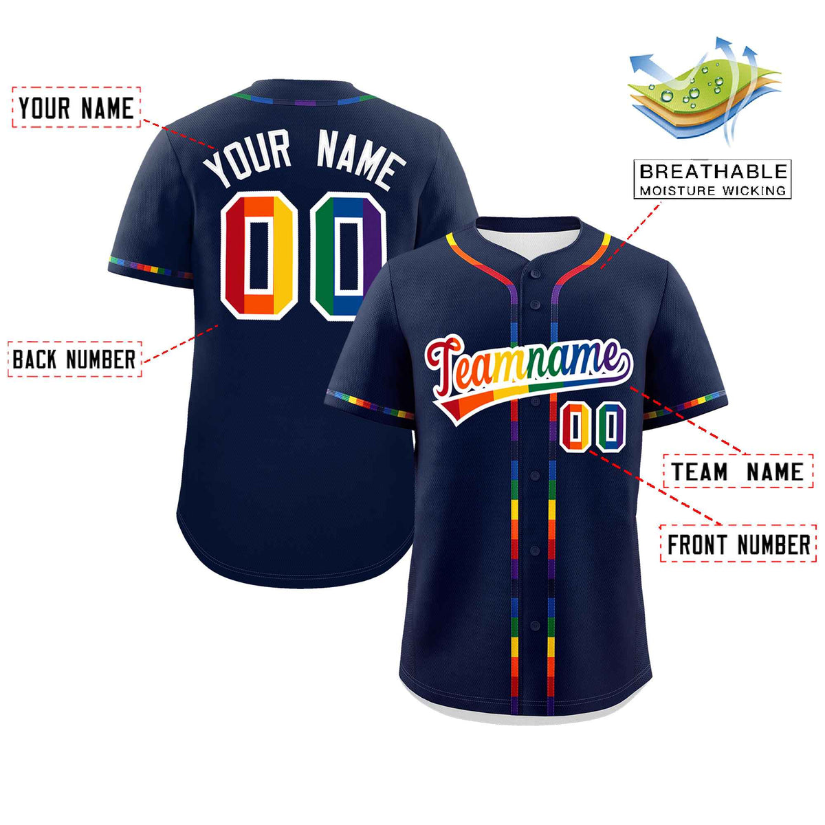 Custom Navy LGBT Rainbow For Pride Month Classic Style Authentic Baseball Jersey Limited