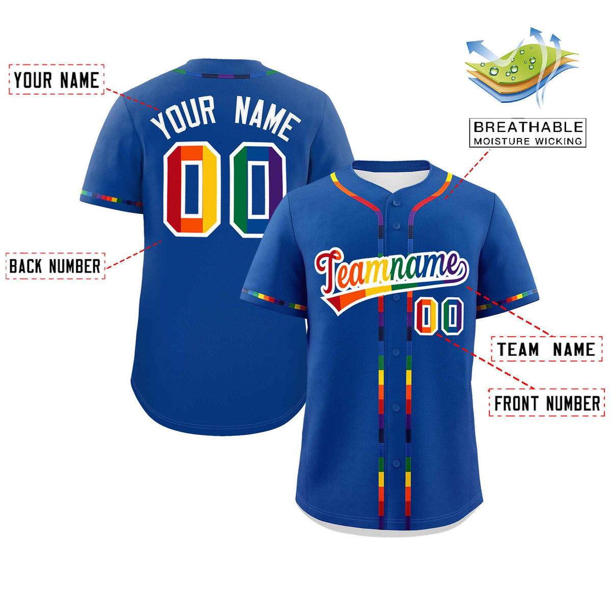 Custom Royal LGBT Rainbow For Pride Month Classic Style Authentic Baseball Jersey Limited