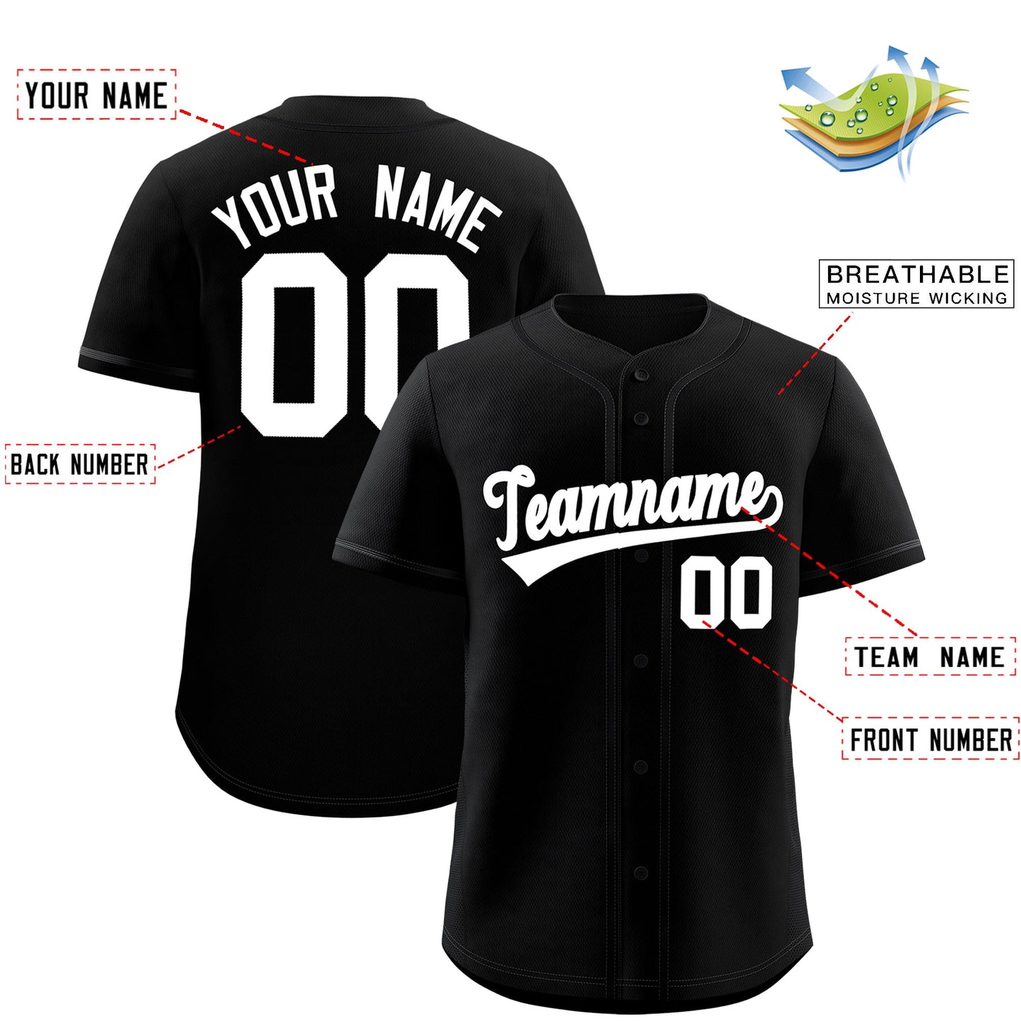 Custom Black Classic Solid Color Personalized Baseball Jersey Limited