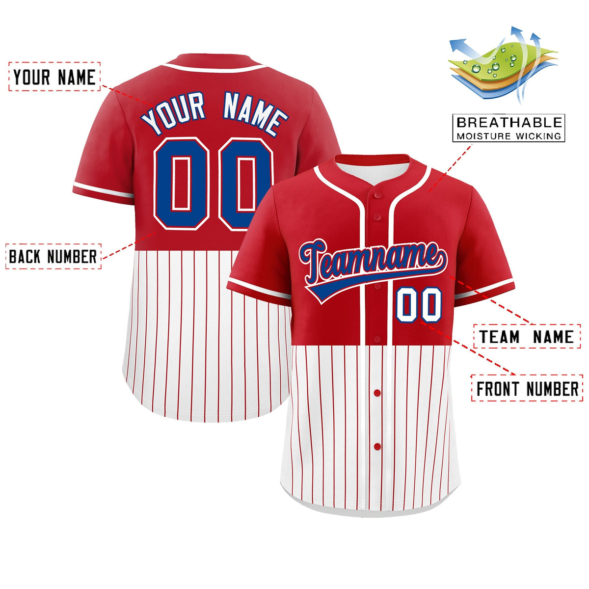 Custom Red White Personalized Half Stripe Design Authentic Baseball Jersey Limited