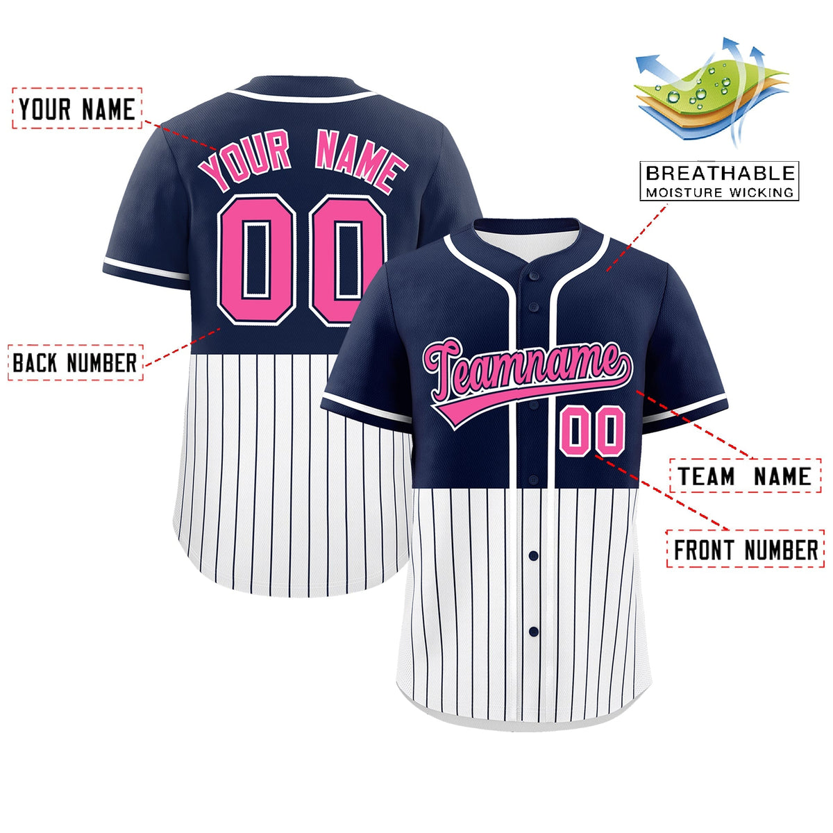 Custom Navy White Personalized Half Stripe Design Authentic Baseball Jersey Limited
