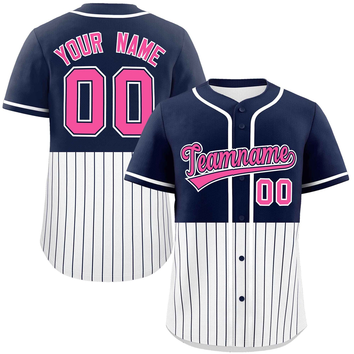 Custom Navy White Personalized Half Stripe Design Authentic Baseball Jersey