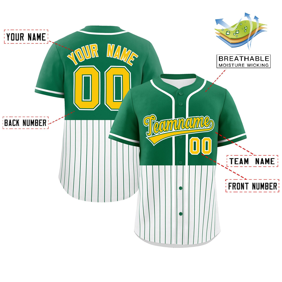 Custom Kelly Green White Personalized Half Stripe Design Authentic Baseball Jersey Limited
