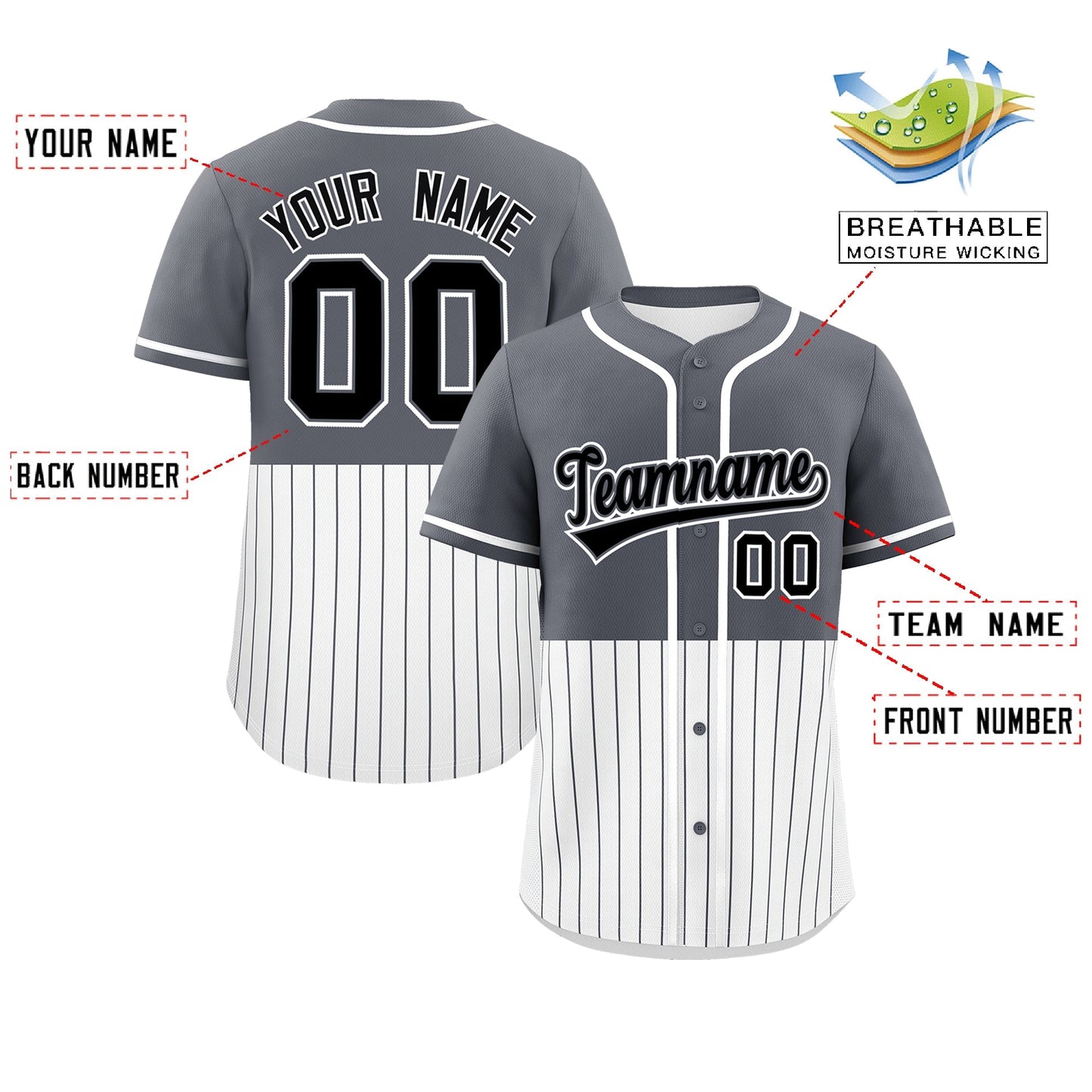 Custom Dark Gray White Personalized Half Stripe Design Authentic Baseball Jersey Limited