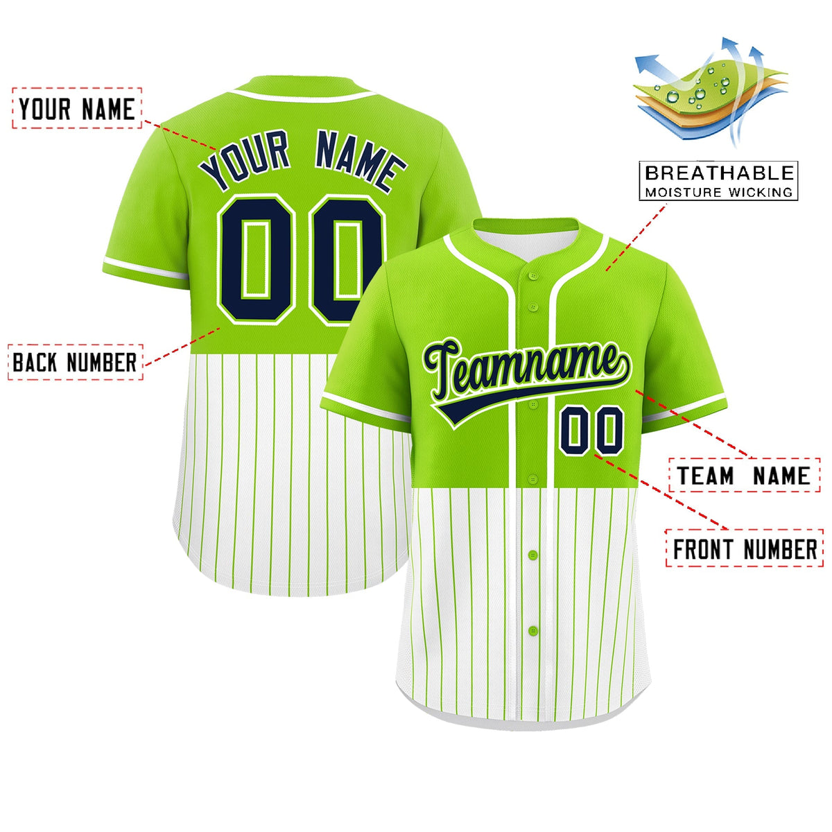 Custom Neon Green White Personalized Half Stripe Design Authentic Baseball Jersey Limited