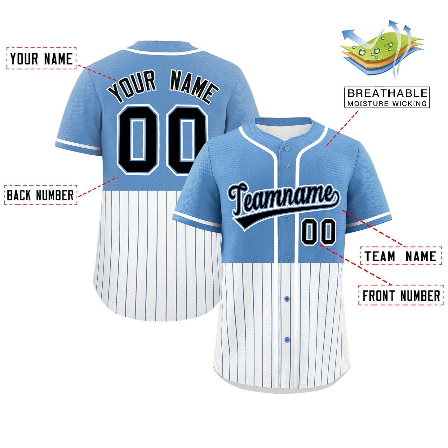 Custom Light Blue White Personalized Half Stripe Design Authentic Baseball Jersey Limited