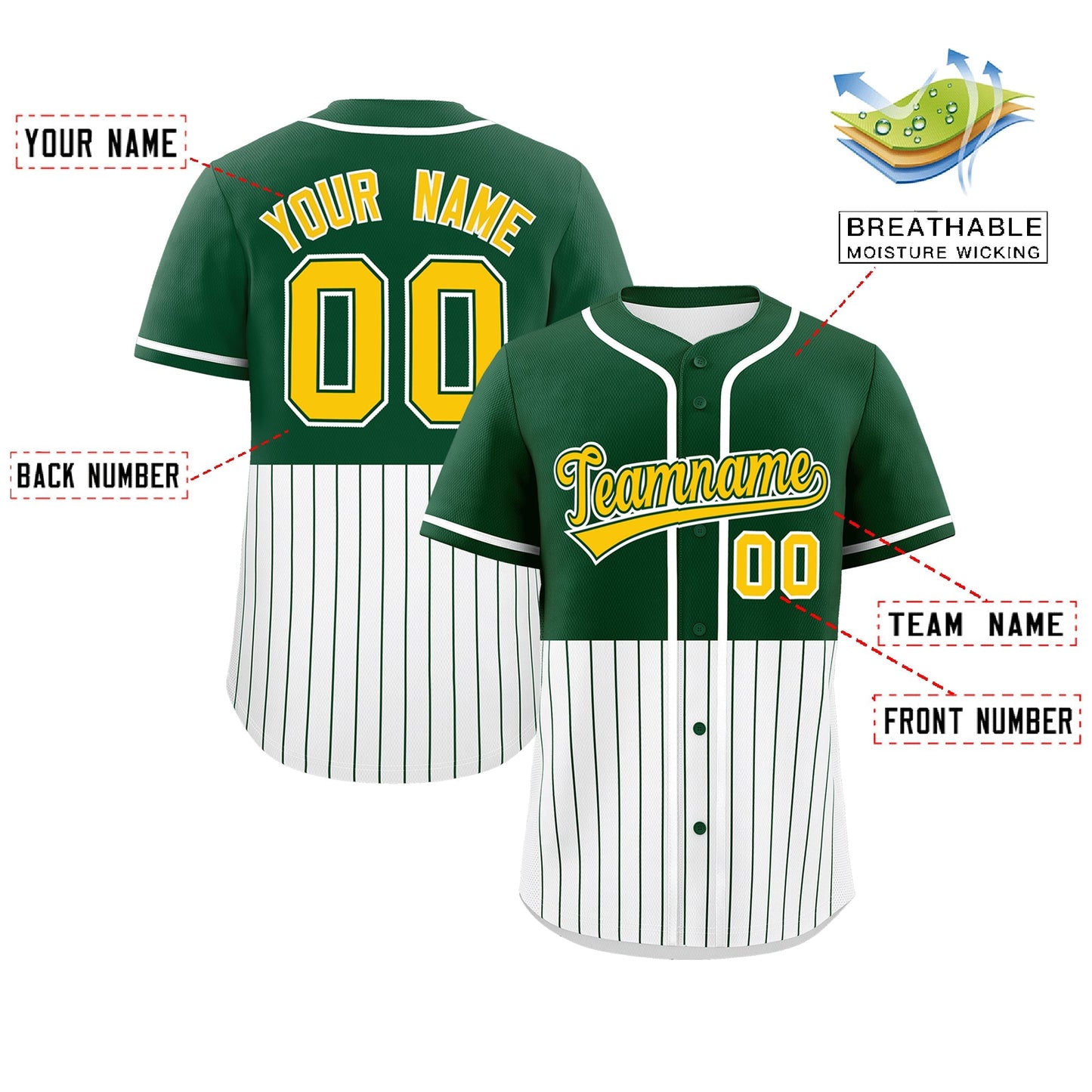 Custom Green White Personalized Half Stripe Design Authentic Baseball Jersey Limited