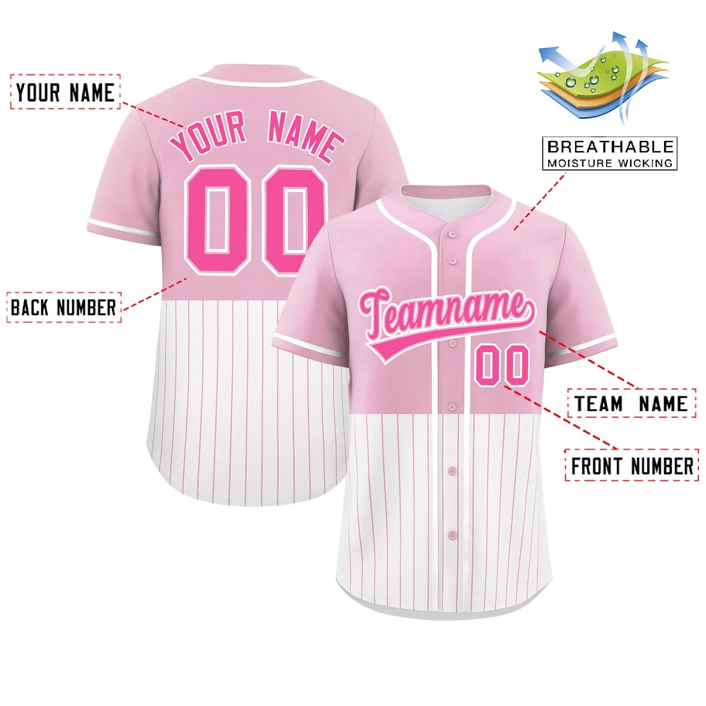 Custom Light Pink White Personalized Half Stripe Design Authentic Baseball Jersey Limited
