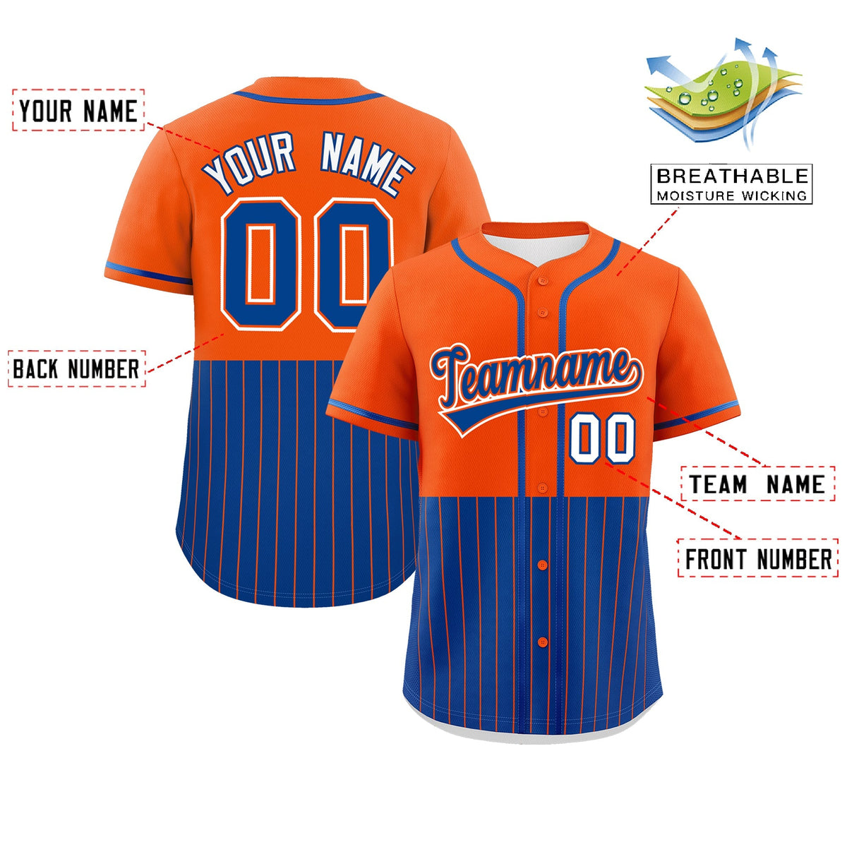 Custom Orange Royal Personalized Half Stripe Design Authentic Baseball Jersey Limited
