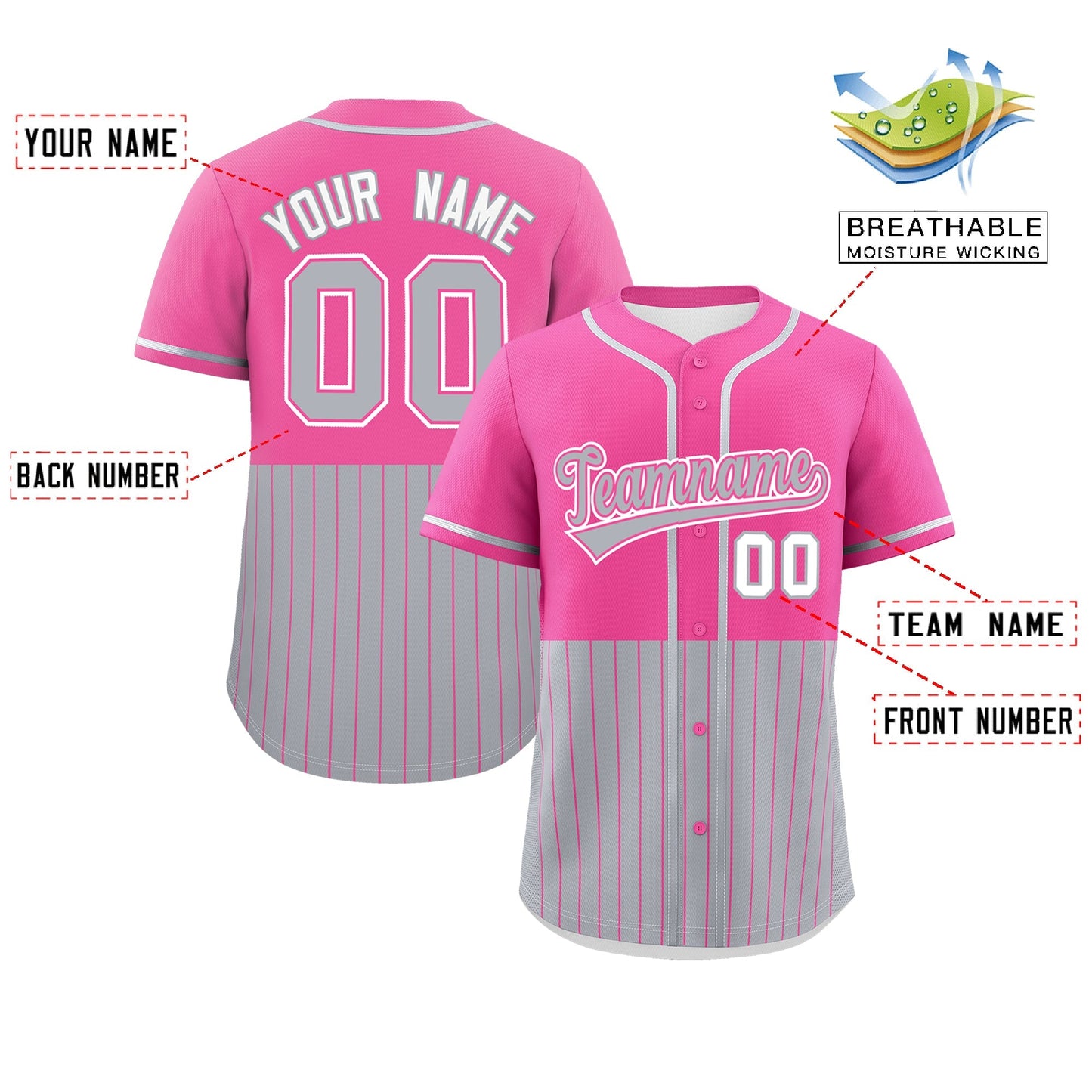 Custom Pink Gray Personalized Half Stripe Design Authentic Baseball Jersey Limited