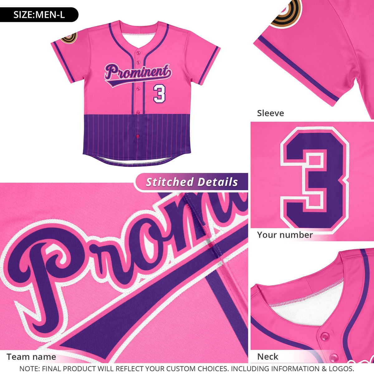 Custom Pink Purple Personalized Half Stripe Design Authentic Baseball Jersey Limited
