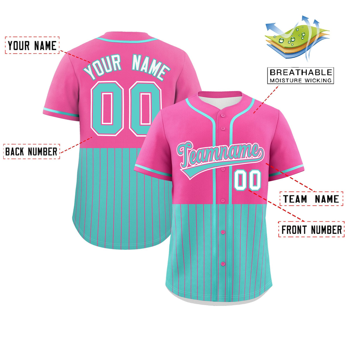 Custom Pink Bright Green Personalized Half Stripe Design Authentic Baseball Jersey Limited