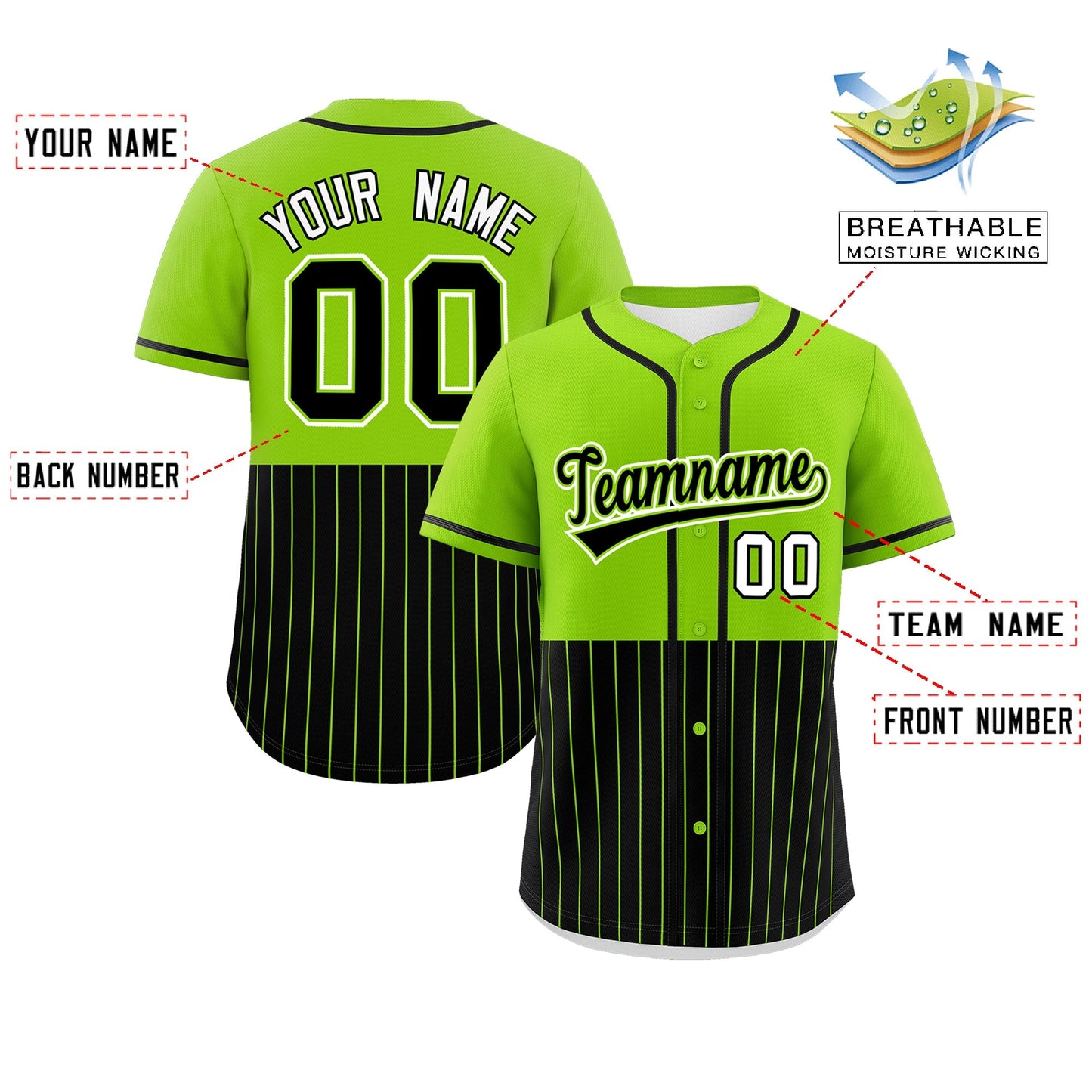 Custom Neon Green Black Personalized Half Stripe Design Authentic Baseball Jersey Limited