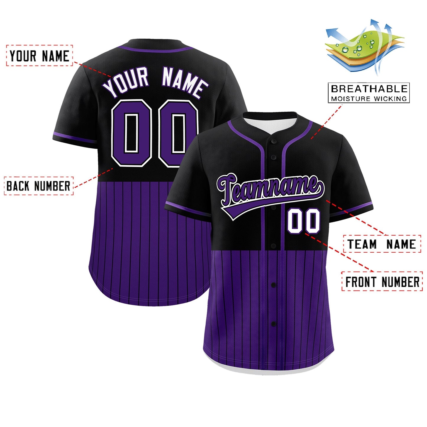Custom Black Purple Personalized Half Stripe Design Authentic Baseball Jersey Limited