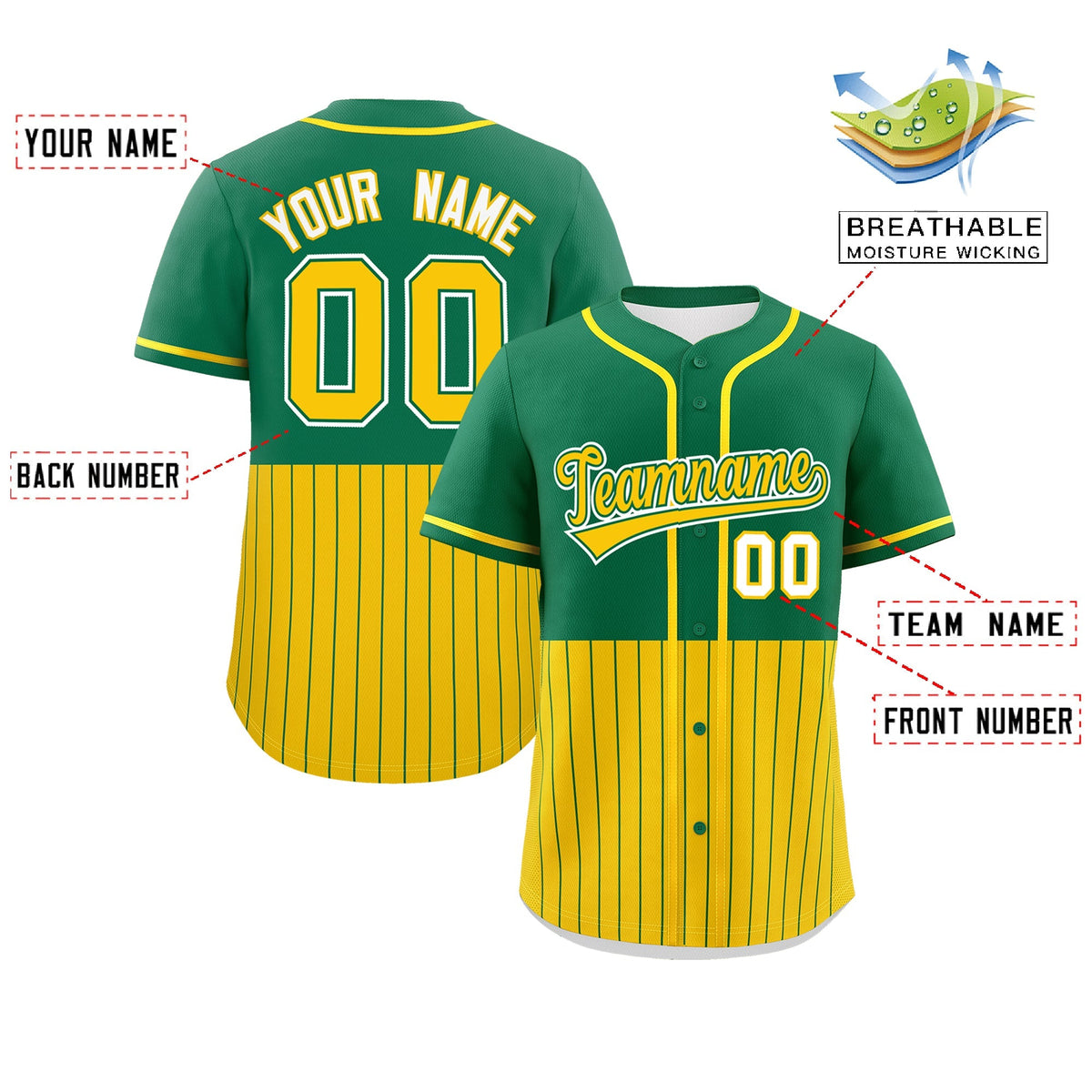 Custom Kelly Green Gold Personalized Half Stripe Design Authentic Baseball Jersey Limited