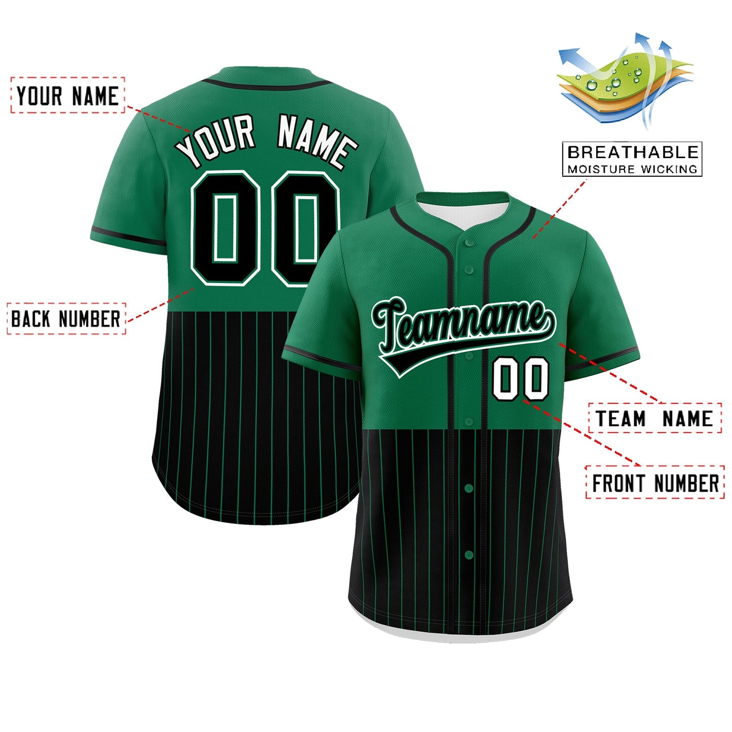Custom Kelly Green Black Personalized Half Stripe Design Authentic Baseball Jersey Limited