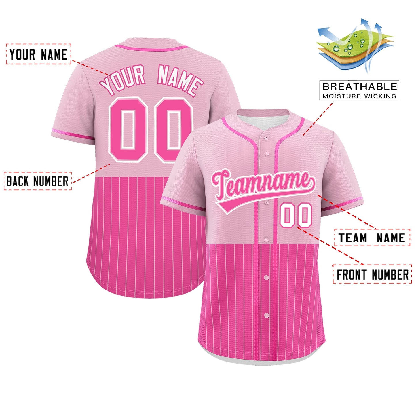 Custom Light Pink Pink Personalized Half Stripe Design Authentic Baseball Jersey Limited