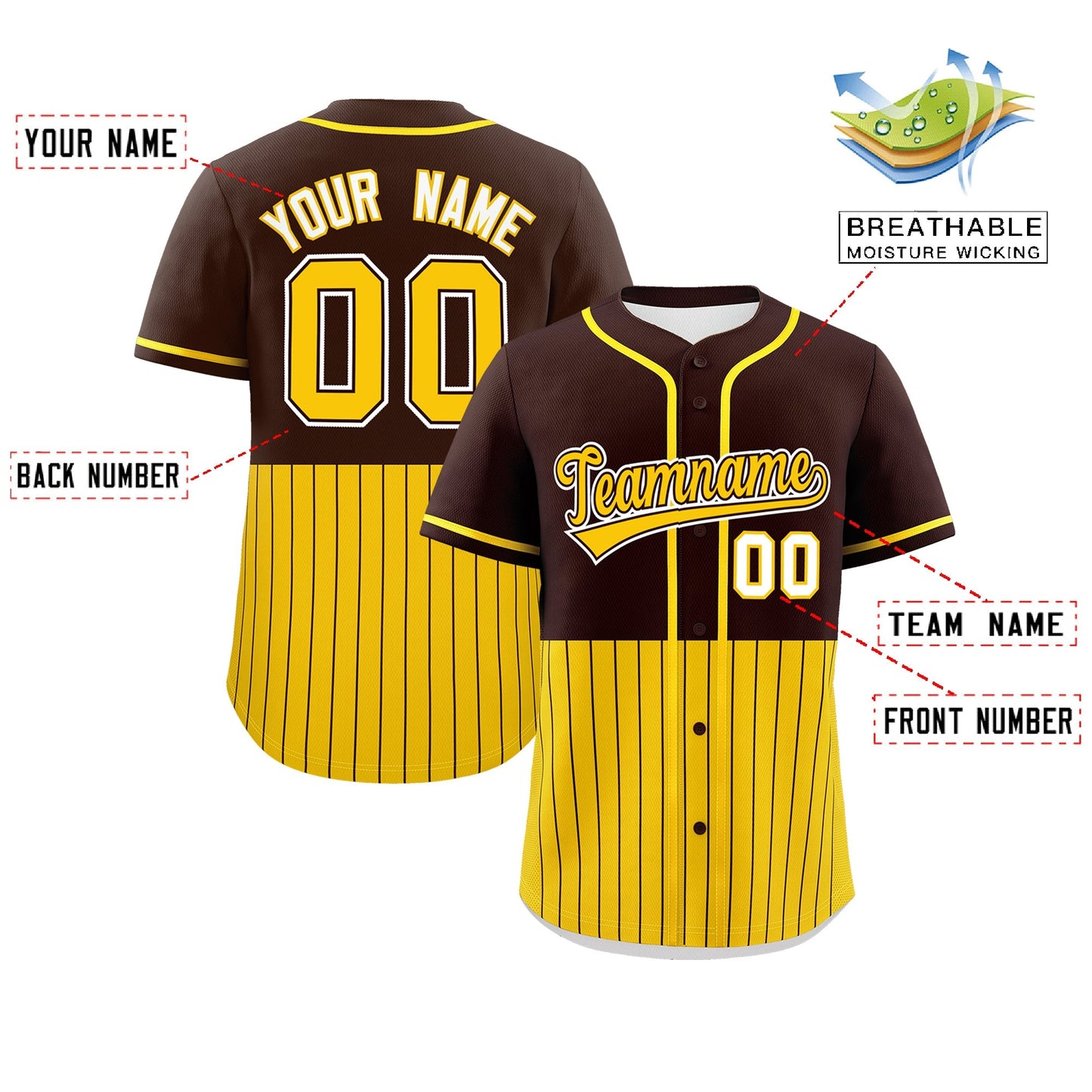 Custom Brown Gold Personalized Half Stripe Design Authentic Baseball Jersey Limited