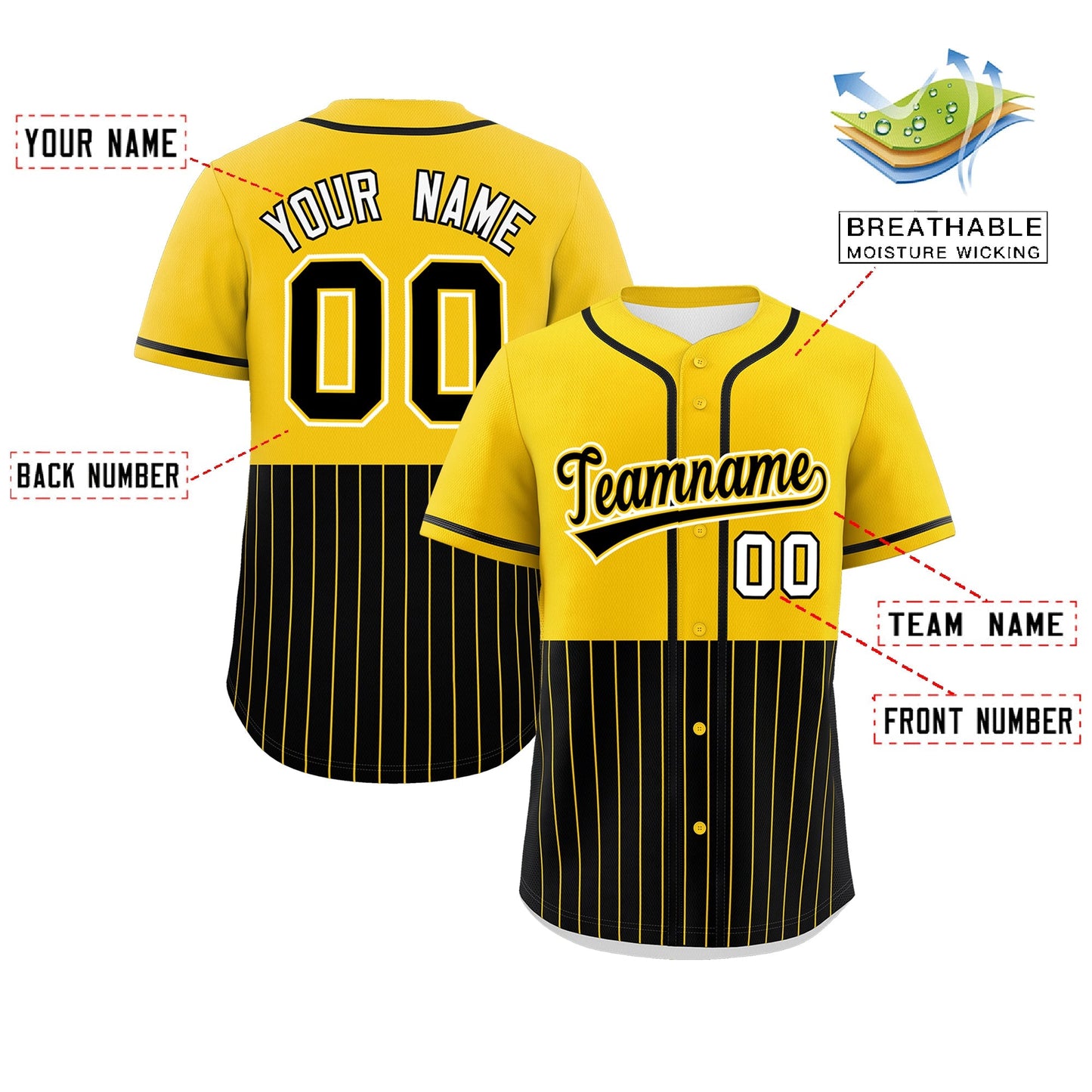 Custom Gold Black Personalized Half Stripe Design Authentic Baseball Jersey Limited