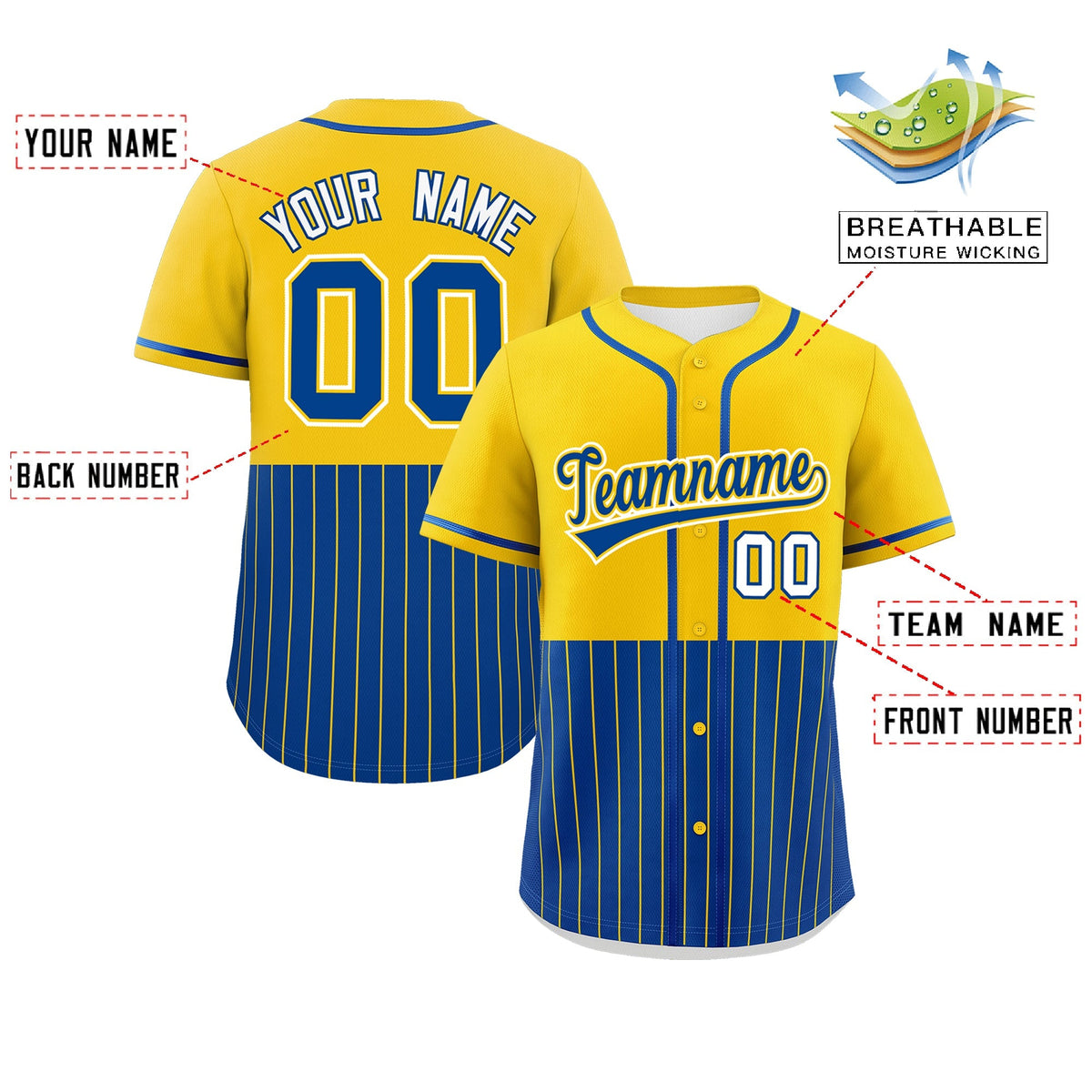 Custom Gold Royal Personalized Half Stripe Design Authentic Baseball Jersey Limited