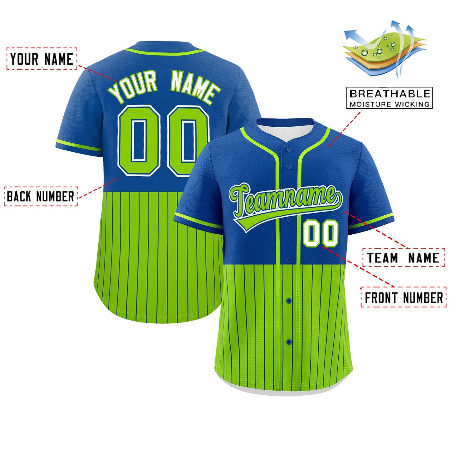 Custom Royal Neon Green Personalized Half Stripe Design Authentic Baseball Jersey Limited