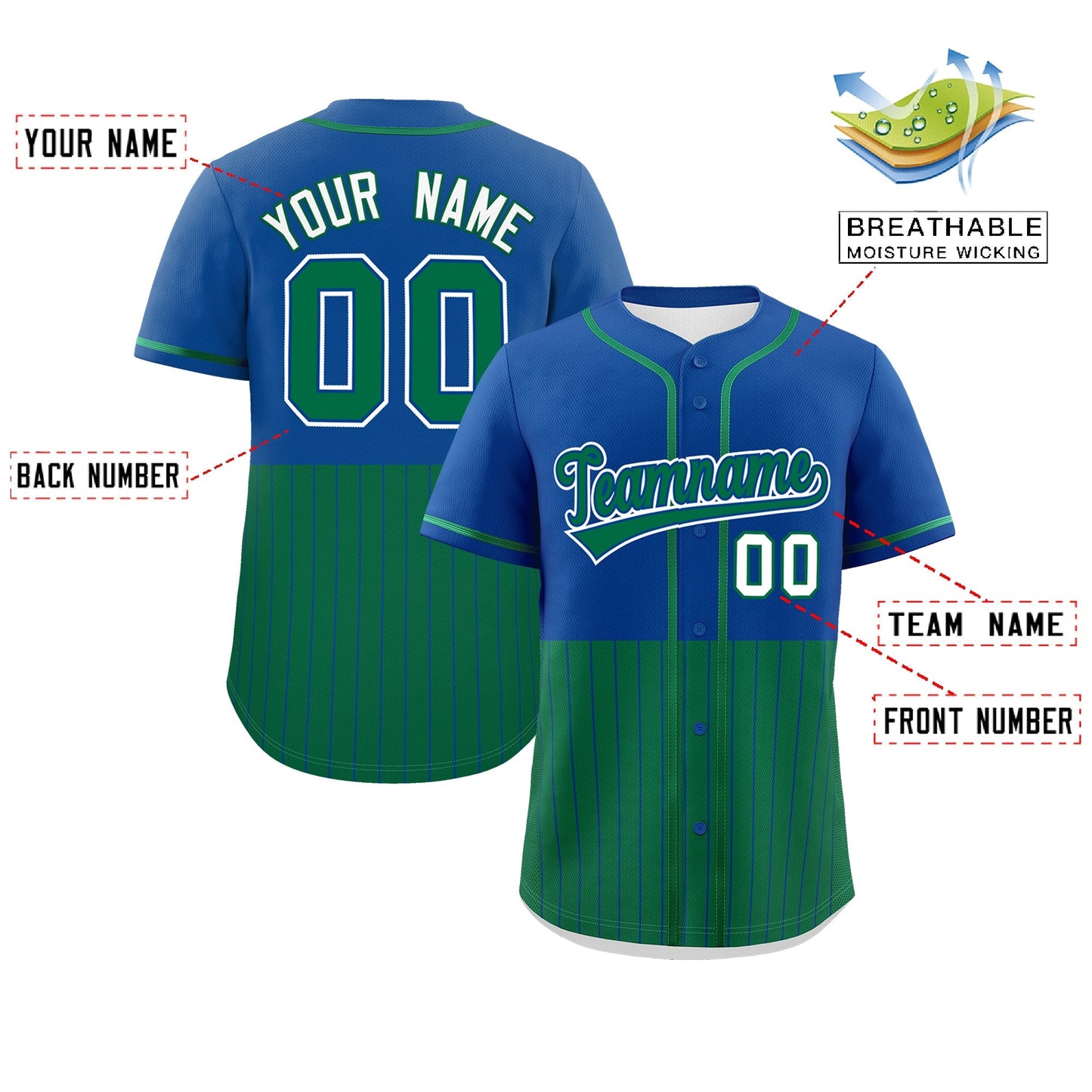 Custom Royal Kelly Green Personalized Half Stripe Design Authentic Baseball Jersey Limited
