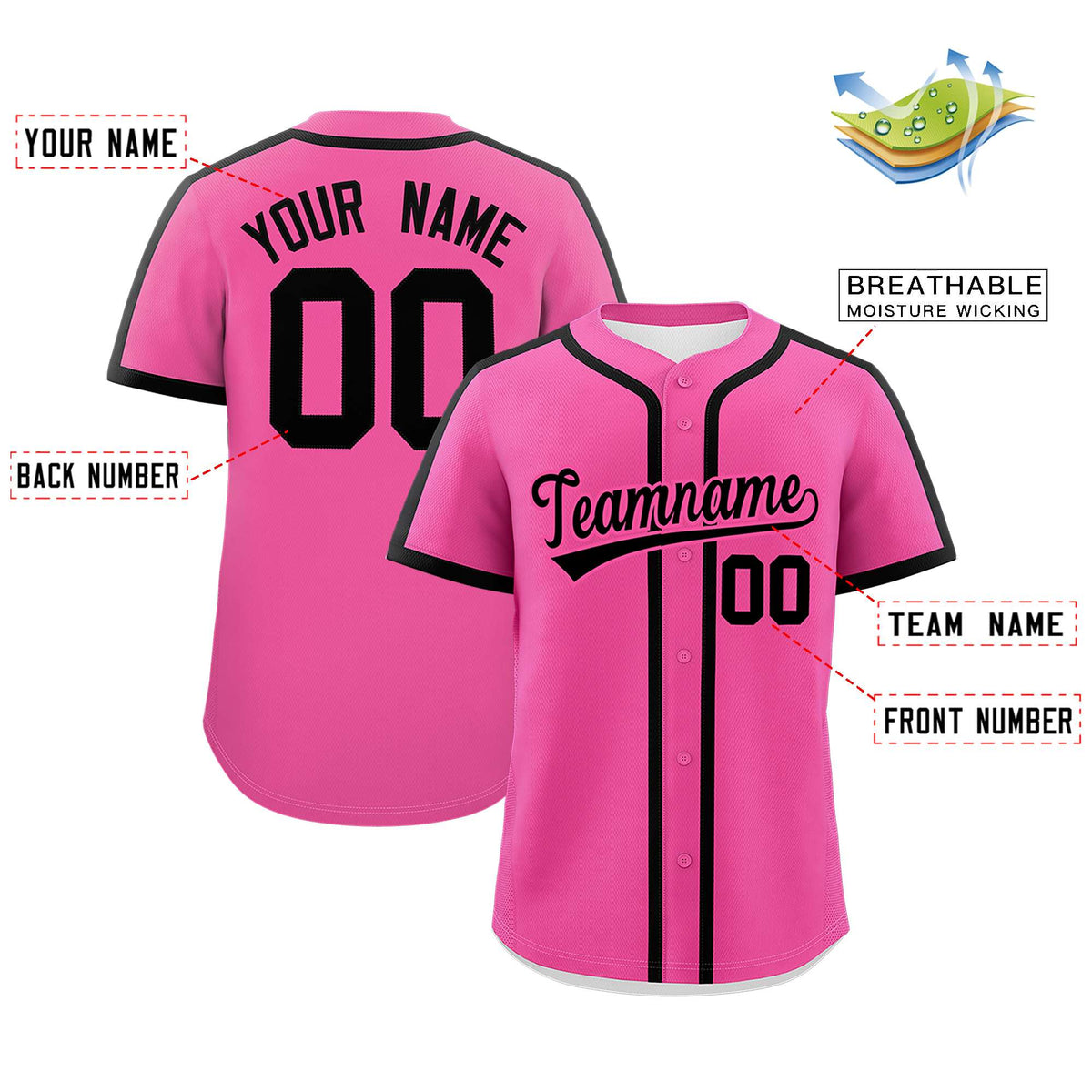 Custom Pink Black Personalized Classic Authentic Baseball Jersey Limited
