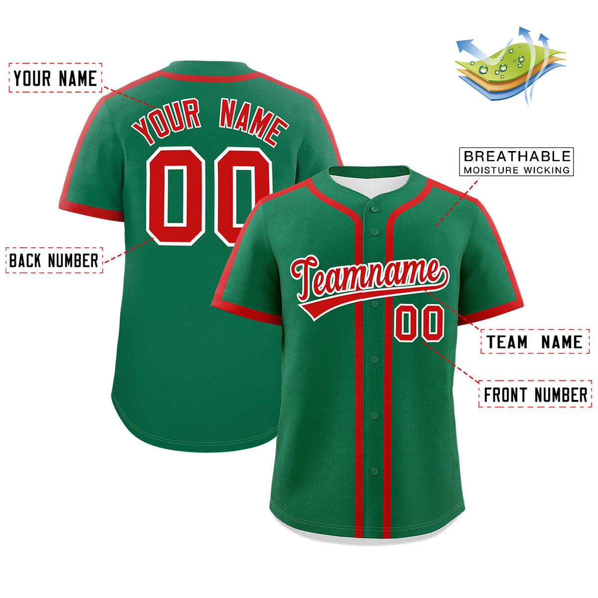Custom Kelly Green Red Personalized Classic Authentic Baseball Jersey Limited