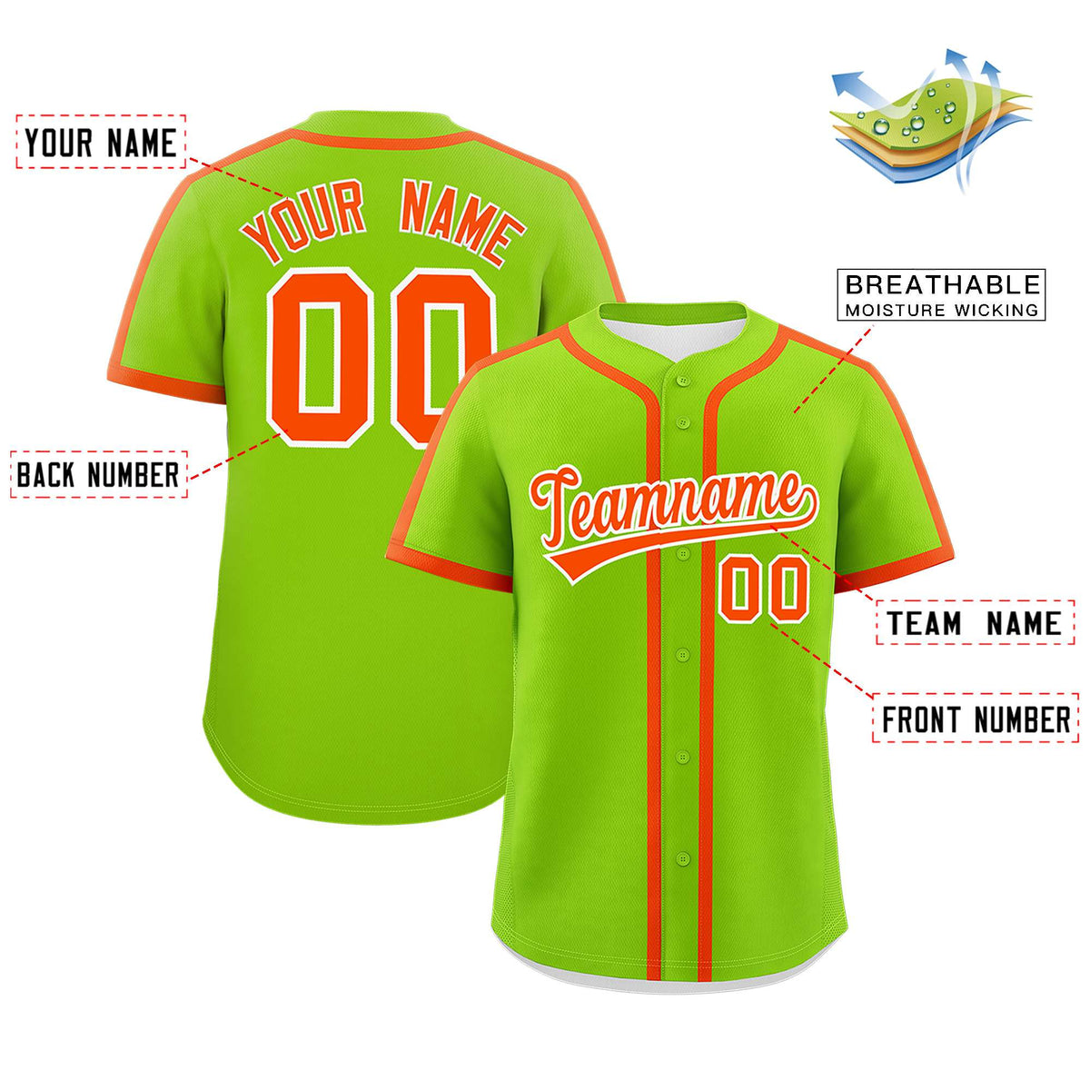 Custom Neon Green Orange Personalized Classic Authentic Baseball Jersey Limited