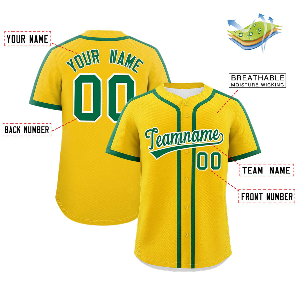Custom Gold Kelly Green Personalized Classic Authentic Baseball Jersey Limited