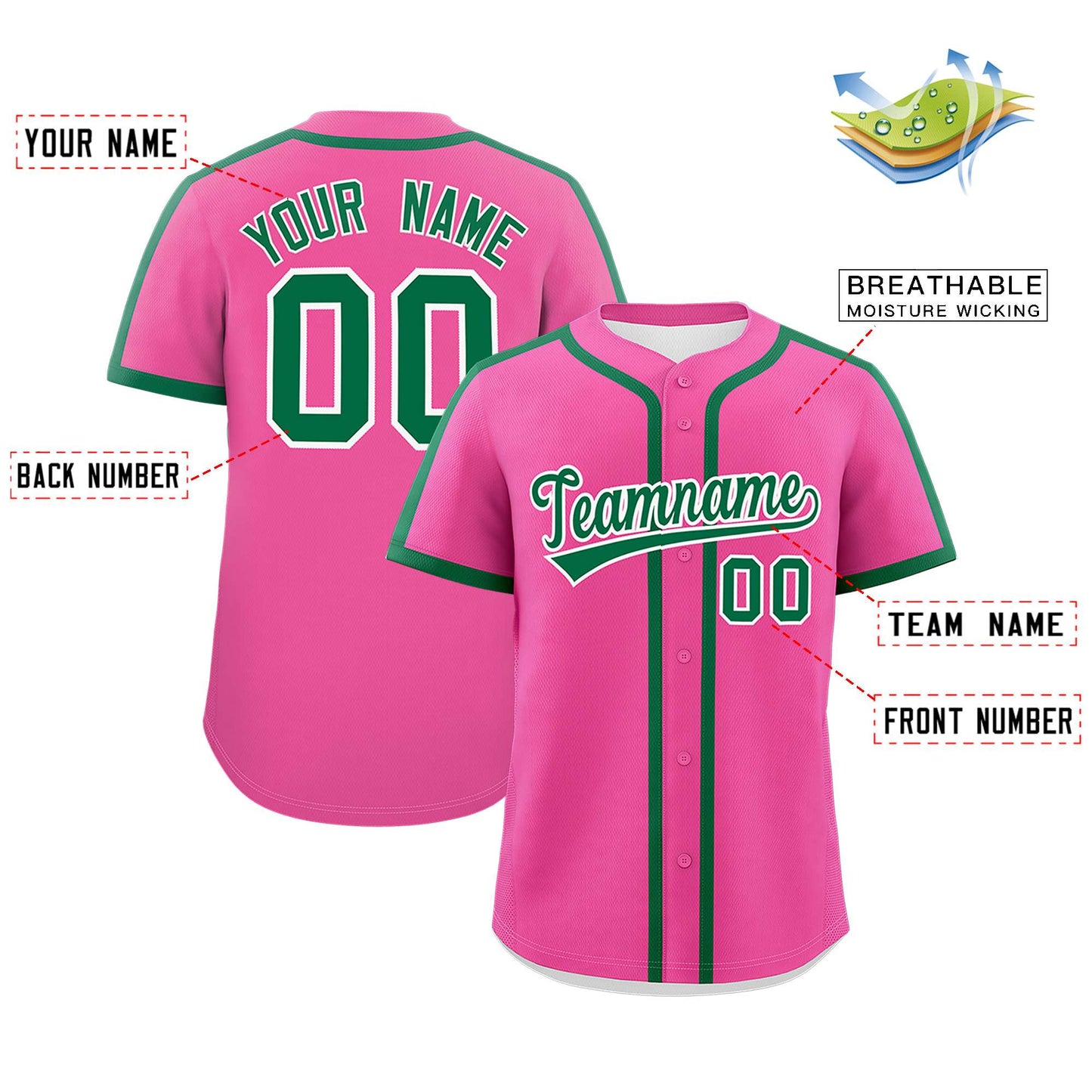 Custom Pink Kelly Green Personalized Classic Authentic Baseball Jersey Limited