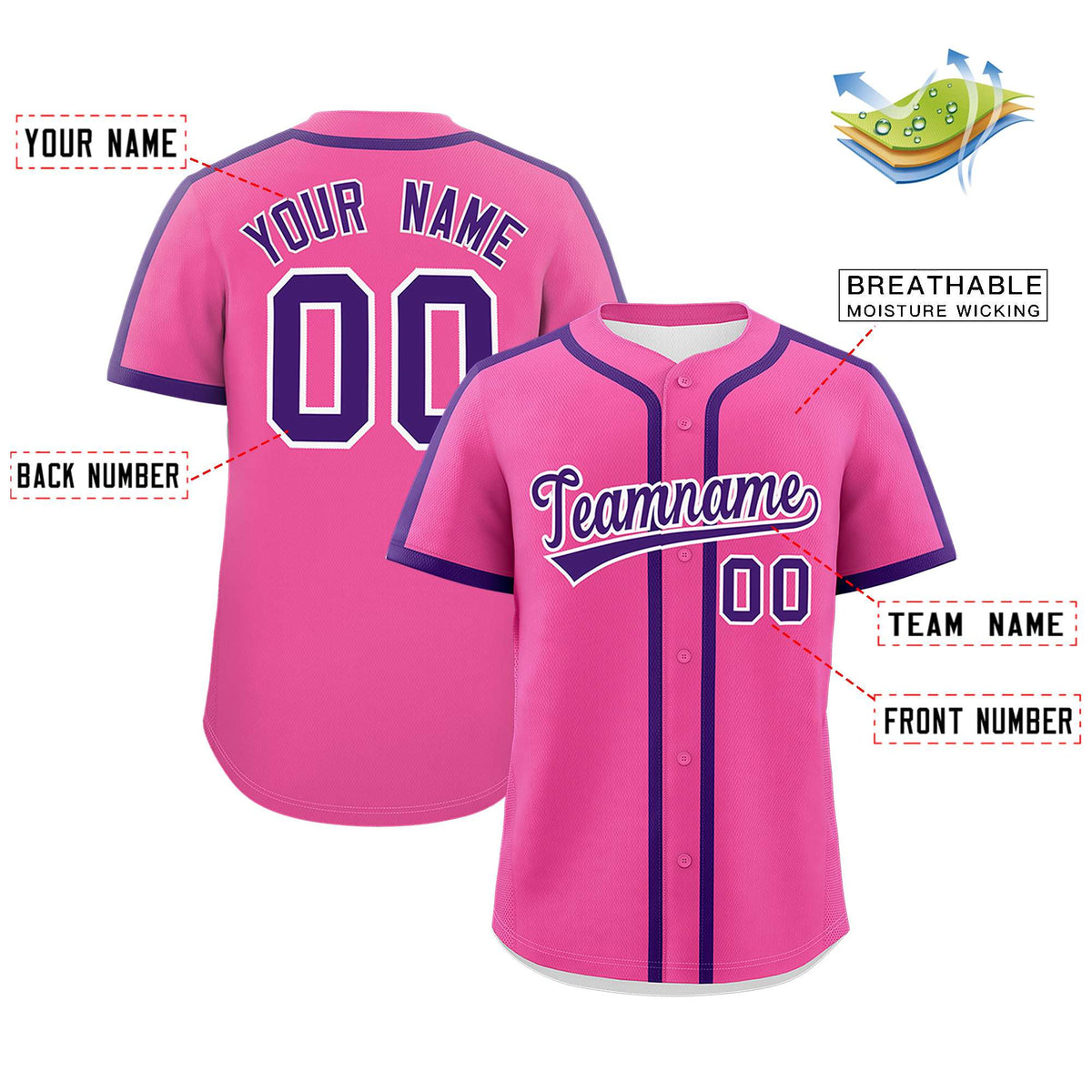 Custom Pink Purple Personalized Classic Authentic Baseball Jersey Limited