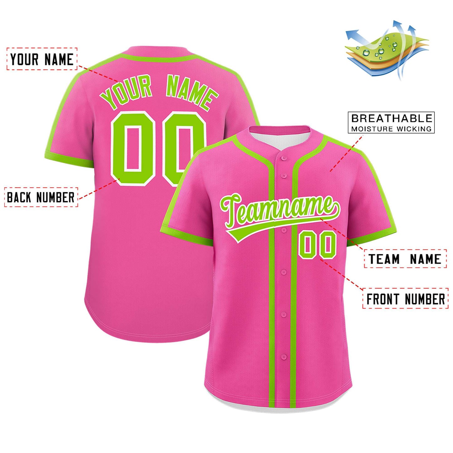 Custom Pink Neon Green Personalized Classic Authentic Baseball Jersey Limited