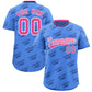 Custom Powder Blue Pink Full Button Text Graffiti Pattern Authentic Baseball Jersey