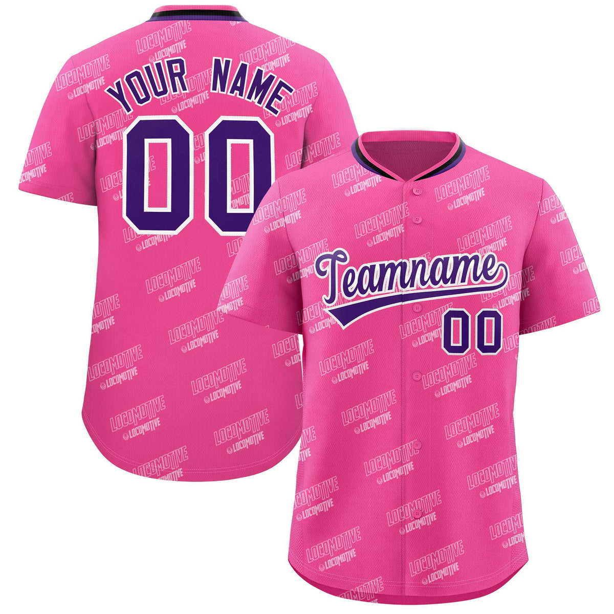 Custom Pink Purple Full Button Text Graffiti Pattern Authentic Baseball Jersey