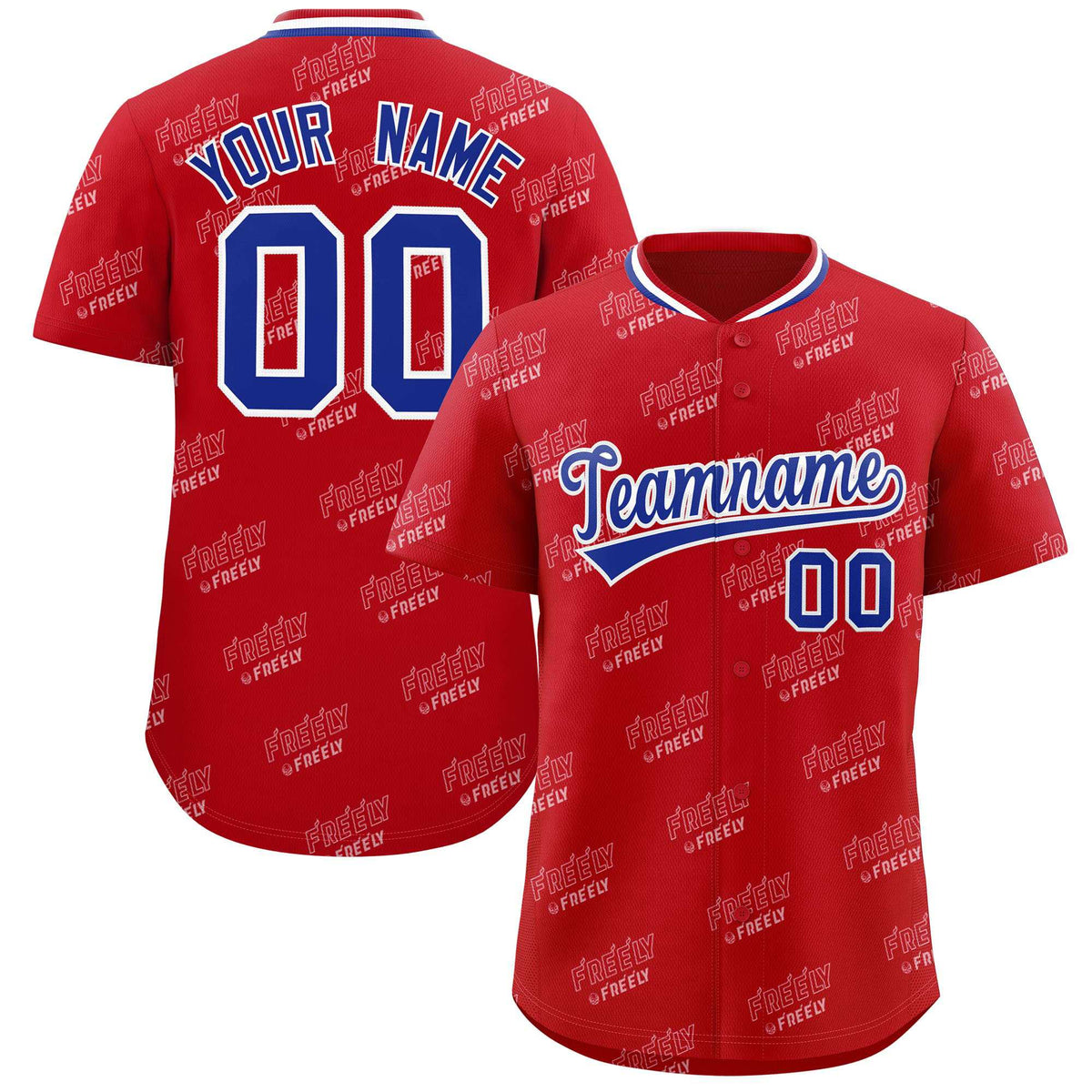 Custom Red Royal Full Button Text Graffiti Pattern Authentic Baseball Jersey