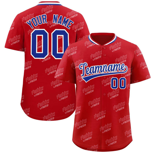 Custom Red Royal Full Button Text Graffiti Pattern Authentic Baseball Jersey