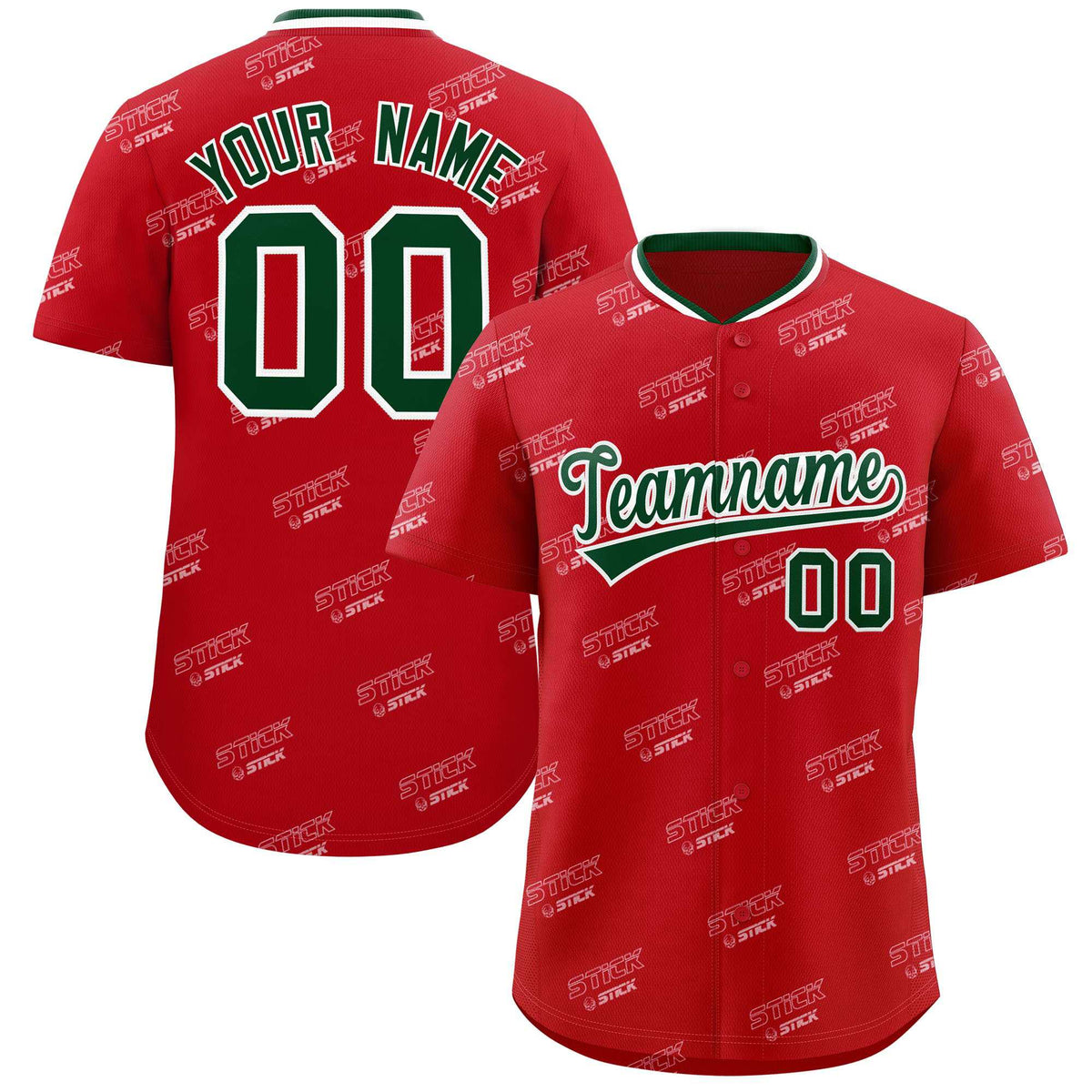 Custom Red Green Full Button Text Graffiti Pattern Authentic Baseball Jersey