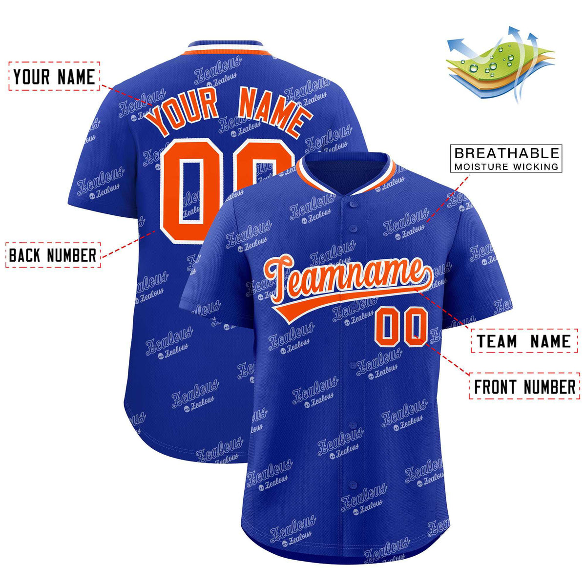 Custom Royal Orange Full Button Text Graffiti Pattern Authentic Baseball Jersey Limited