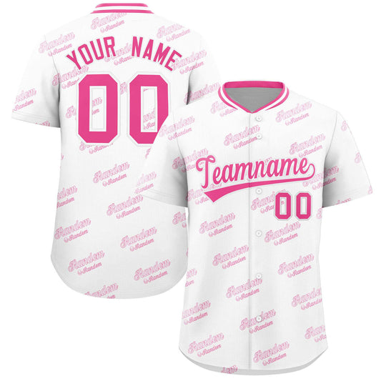 Custom White Pink Full Button Text Graffiti Pattern Authentic Baseball Jersey
