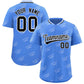 Custom Powder Blue Black Full Button Text Graffiti Pattern Authentic Baseball Jersey