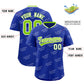 Custom Royal Neon Green Full Button Text Graffiti Pattern Authentic Baseball Jersey Limited