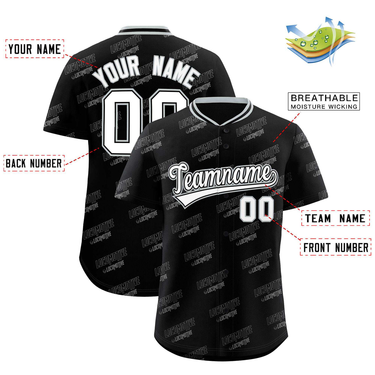 Custom Black Silver Full Button Text Graffiti Pattern Authentic Baseball Jersey Limited