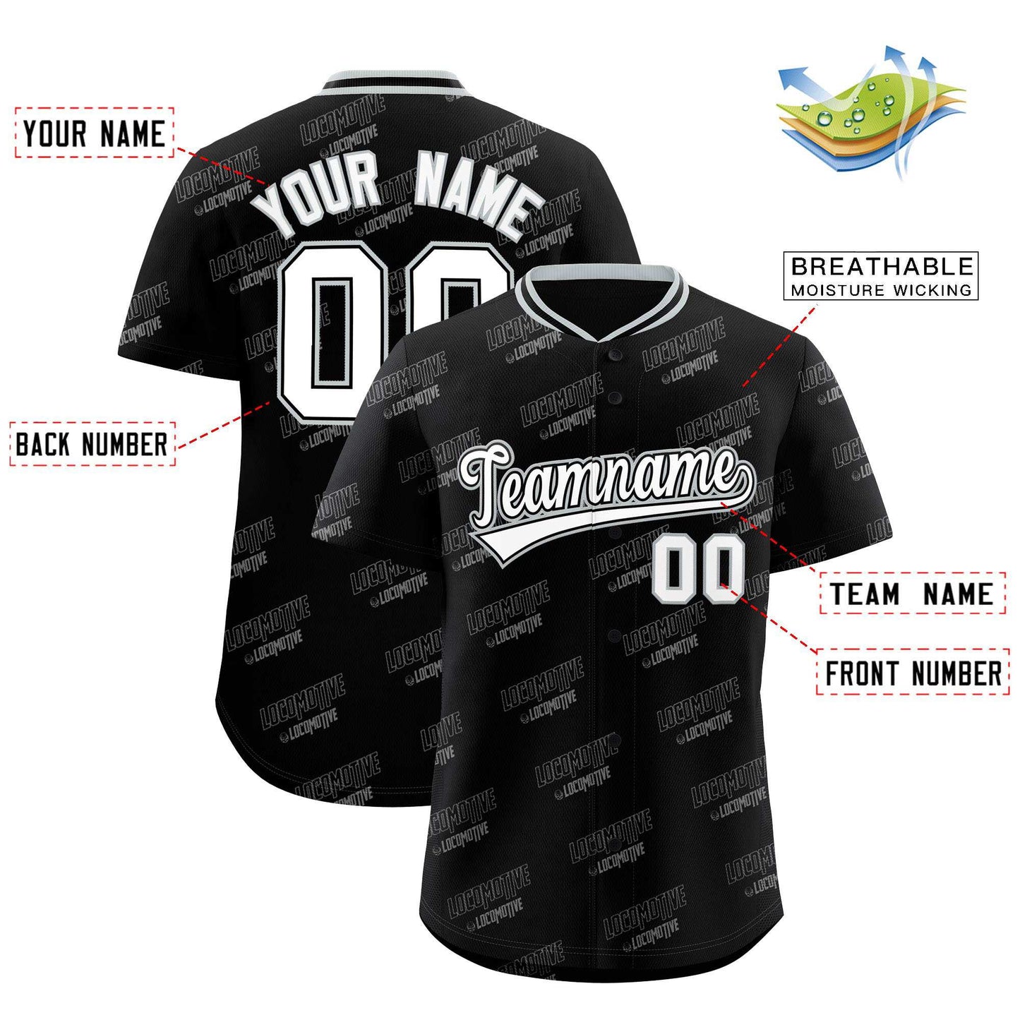 Custom Black Silver Full Button Text Graffiti Pattern Authentic Baseball Jersey Limited