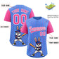 Custom Light Blue Pink Stripe Animals Graffiti Pattern Raglan Sleeves Authentic Baseball Jersey Limited