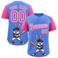 Custom Light Blue Pink Stripe Animals Graffiti Pattern Raglan Sleeves Authentic Baseball Jersey